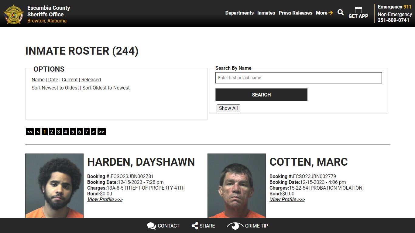 Inmate Roster (252) - Escambia County Sheriff, AL